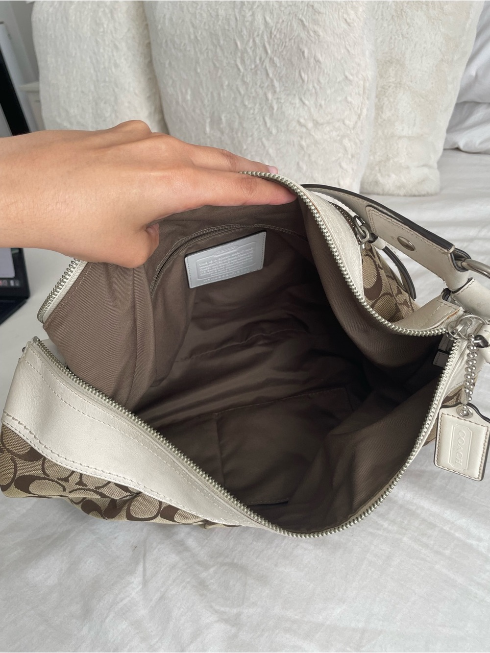 Coach Brown Signature Jacquard Hobo with White Trim - Picture 9 of 11